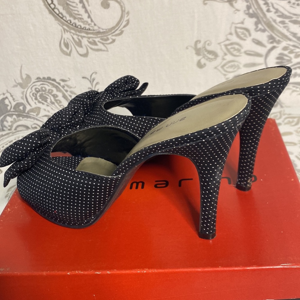 Anna Marino backless Black and white polkadot heels size 8 1/2 - Picture 3 of 14